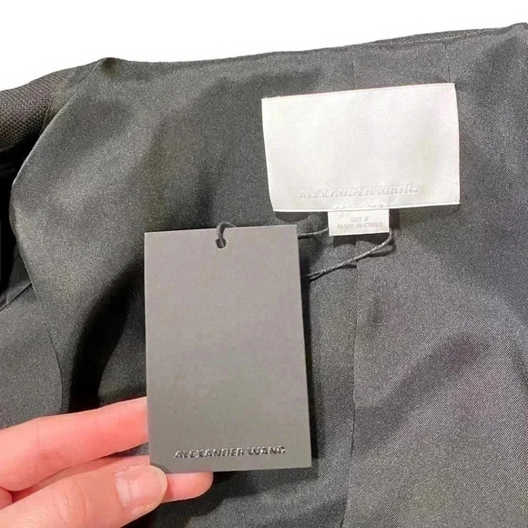 NWT Alexander Wang Virgin Wool Black Open Front Blazer Jacket Leather Trim 8 - Picture 7 of 12